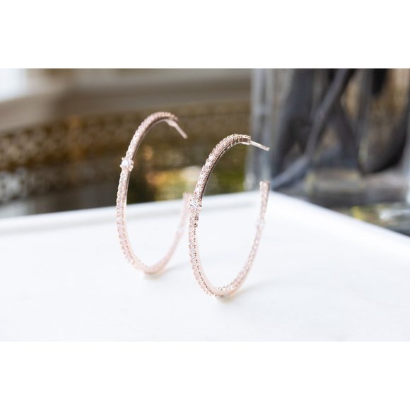 Silver or Gold Pave Diamond CZ Hoop Earrings, Open Back Hoop Earrings - Picture 4 of 11